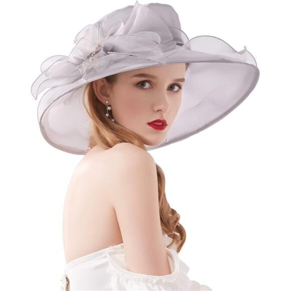Organza Church Fascinator Hats 023b Grey